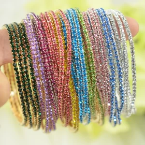 50pcs/Set Fashion Gold Multiple Colour Crystal Rhinestone Elastic Bracelet Bangle Bling Wristband Women Wedding Bridal Jewelry