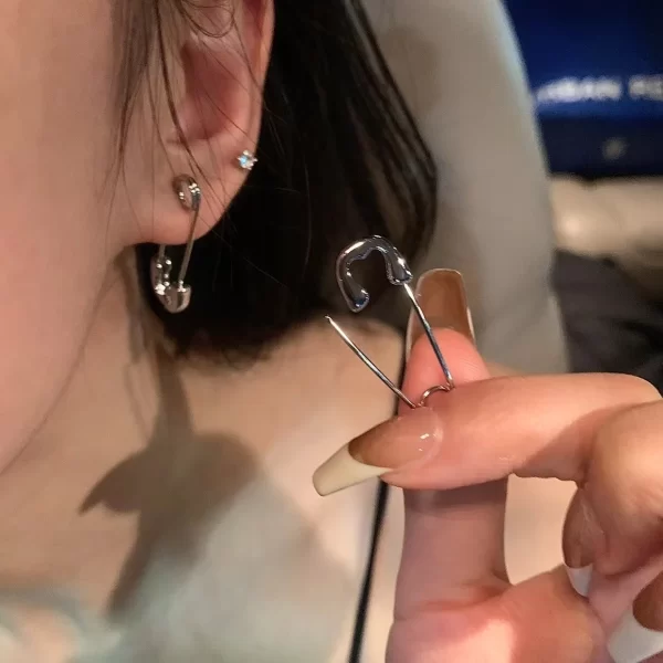 Korean Punk Rock Grunge Silver Color Metal Safety Pin Stud Earrings For Women Men 90s Aesthetic EMO Y2K Jewelry Accessories - Image 4