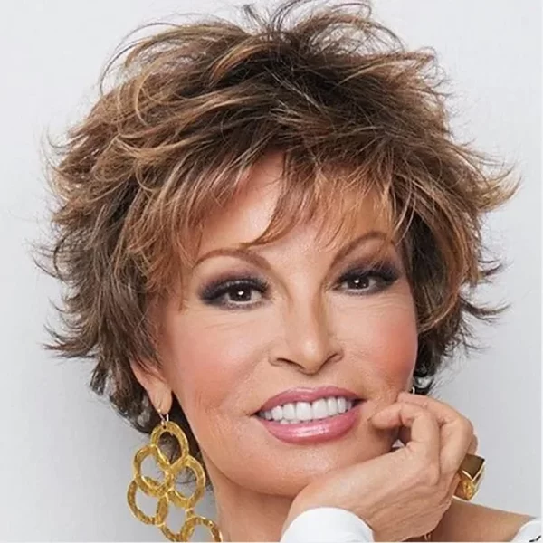 HAIRJOY Synthetic Hair Short Dark Brown Pixie Layered  Wig with Bangs  Mixed Auburn Curly Wigs for Women - Image 11