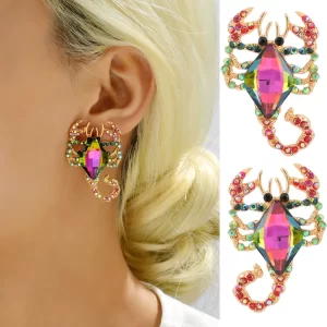 Fashion Colorful Scorpion Glass Decor Stud Earrings For Women Boho Trend Luxury Design Charm Holiday Party Jewelry Accessories