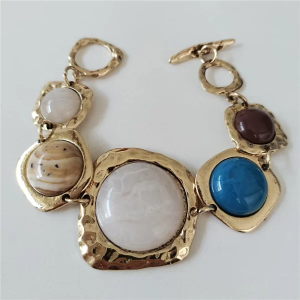 2024 New ZA Indian Ethnic Vintage Bracelet Women Fashion Boho Statement Charm Metal Hollow Links Resin Stone Bracelets Jewelry - Image 2