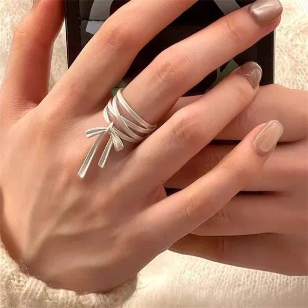 Korean Fashion Silver Color Fine Y2K Rings Simple Bowknot Retro Rings for Women Girls Aesthetic Jewelry Kpop Accessories - Image 4