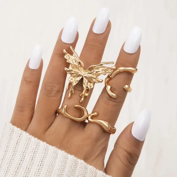 Punk Silver Color Metal Liquid Butterfly Rings Set For Women Gothic Hip Hop Irregular Wave Insect Finger Rings Aesthetic Jewelry - Image 2