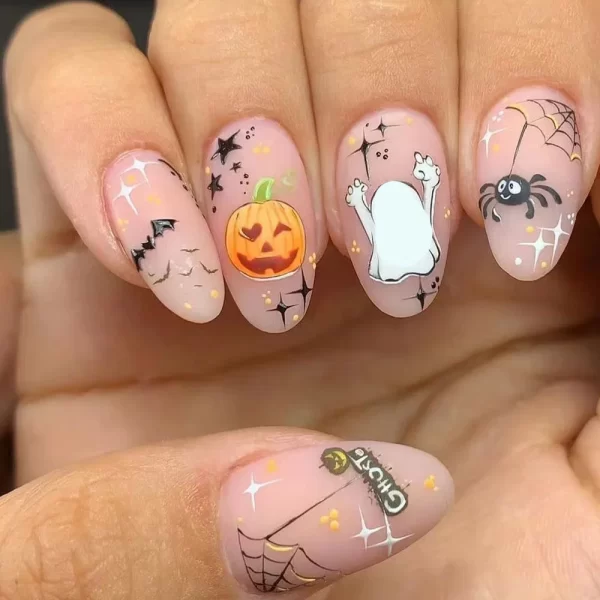 24pcs Matte Almond Press on Nails Pumpkin Bat Spider Halloween Fake Nail Patch Full Cover Wearable Halloween DIY False Nail Tips - Image 6