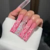 24Pcs Pink Butterfly Design False Nails Extra Long Coffin Fake Nails Wearable French Ballet Press on Nails Full Cover Nail Tips - Image 13