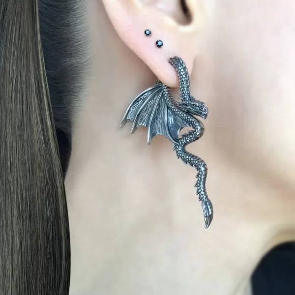 Dragon Earrings, Front Back Earrings, Stainless Steel Earrings, Gothic Jewelry, Ear Jacket, Dragon Ear Jacket, Dragon Jewelry, D - Image 2