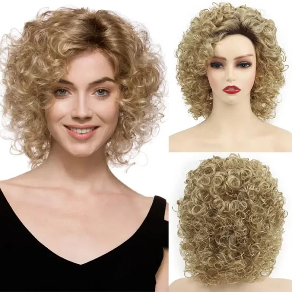 Women's Fashion Short Curly Hair Fluffy Dark Brown Synthetic Wavy Bob Wig with Bangs Costume Party Wig for Lady Mommy Hair - Image 7