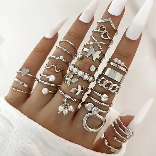 Silver Color Geometric Knuckle Rings Set For Women Eye Cross Sun And Moon Leaf Charm Finger Ring Female Boho Party Jewelry - Image 12