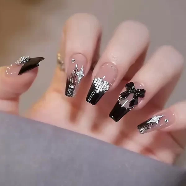 Gradient Black Fake Nails Long Ballerina Nails Press on Simple Full Cover False Nails Tips for Women Girls DIY Manicure 24Pcs - Image 11