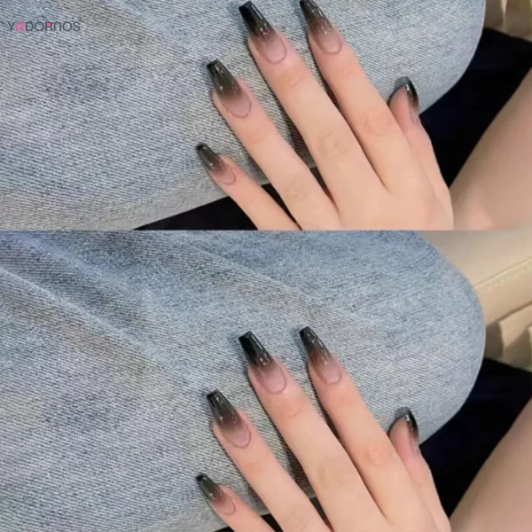 Gradient Black Fake Nails Long Ballerina Nails Press on Simple Full Cover False Nails Tips for Women Girls DIY Manicure 24Pcs - Image 6