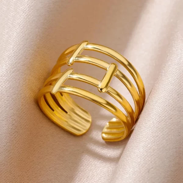 Stainless Steel Rings For Women Men Gold Color Hollow Wide Open Ring Female Male Fashion Wedding Party Finger Jewelry Gift 2024 - Image 13
