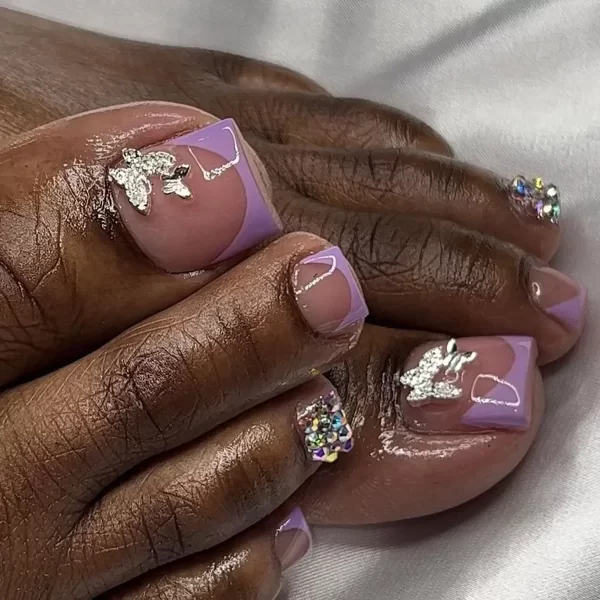 Charms Butterfly Flowers Press on Nail Shiny Rhinestone Fake Toenails Summer Manicure French Toe False Art Nails Tips Detachable - Image 6