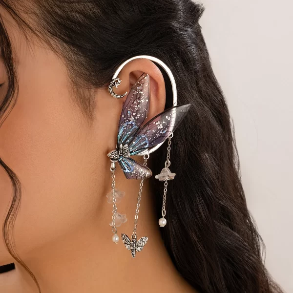 KunJoe Vintage Elf Butterfly Wings Ear Clips Earrings for Women Without Drilling 2024 Trend Flower Tassel Non Piercing Ear Cuff - Image 3