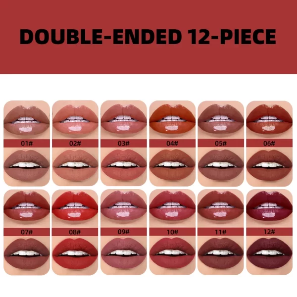 2 IN 1 Double Head Lip Gloss Matte Velvet Red Lip Tint Liquid Lipstick Mirror Gloss Lip Glaze Waterproof Lips Makeup Cosmetics - Image 5