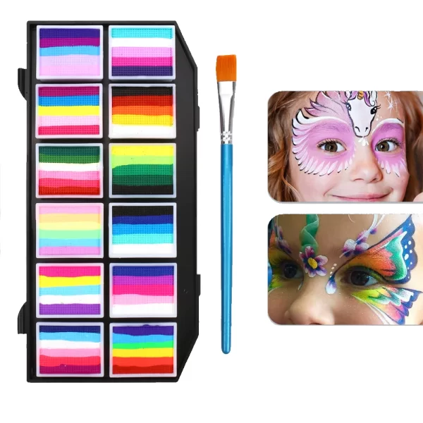 12 Colours Water-Soluble Rainbow Palette Children's Face Body Paint, Halloween Stage Makeup Body Paint Pigments Face Makeup - Image 3