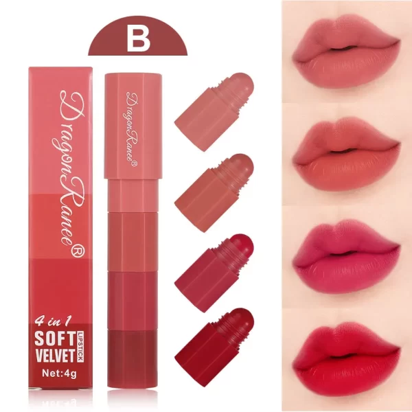 Mini Lipstick Set 4 Colors In 1 Matte Velvet Lipstick Crayon Pen Kit Lipliner Waterproof Lasting Not Fading Lip Makeup Cosmetics - Image 7
