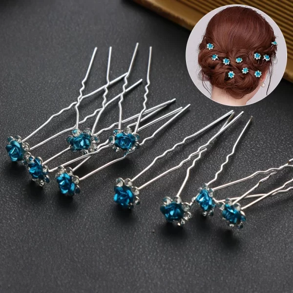 20pc/pack Women U-shaped Hair Fork Pin Crystal Rose Flower Hairclips Rhinestone Hair Stick Wedding Bridal Jewelry Headwear - Image 4