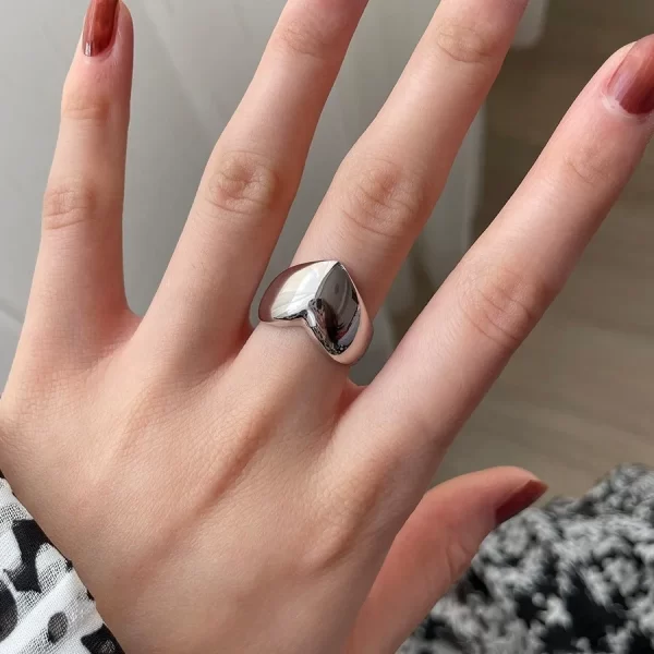Stainless Steel Simple Smooth Metal Heart Rings For Women Men Y2K Trendy Open Ring Korean Elegant Party Jewelry Couple Gifts - Image 5