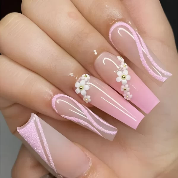 24Pcs Long Purple Ballet False Nails French with Butterfly Design Wearable Fake Nails Glitter Full Cover Press on Nails Tips Art - Image 6