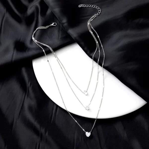 Crystal Zircon Heart Star Charm Layered Pendant Necklace Set for Women Charms Fashion Square Rhinestone Female Vintage Jewelry - Image 4