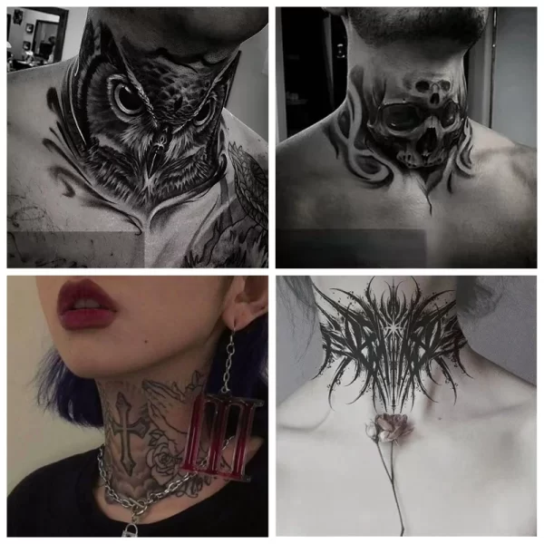 4pc/Set Dark Skull Owl Neck Waterproof Tatouage Temporaire Stickers Praying Hands Temporary Fake Tattoos Cool Men Women Adesivos - Image 9