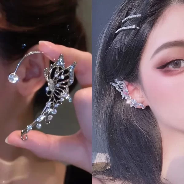 Korean Fashion Zircon Butterfly Elf Ear Cuff for Women Sparkling Zircon Crystal Without Piercing Clip Earrings Wedding Jewelry - Image 2
