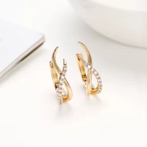 Gold Color Geometry Simple Stud Earrring Quality Copper S-shaped Design Small Natural Zircon Clip Earring Russia Trendy Jewelry