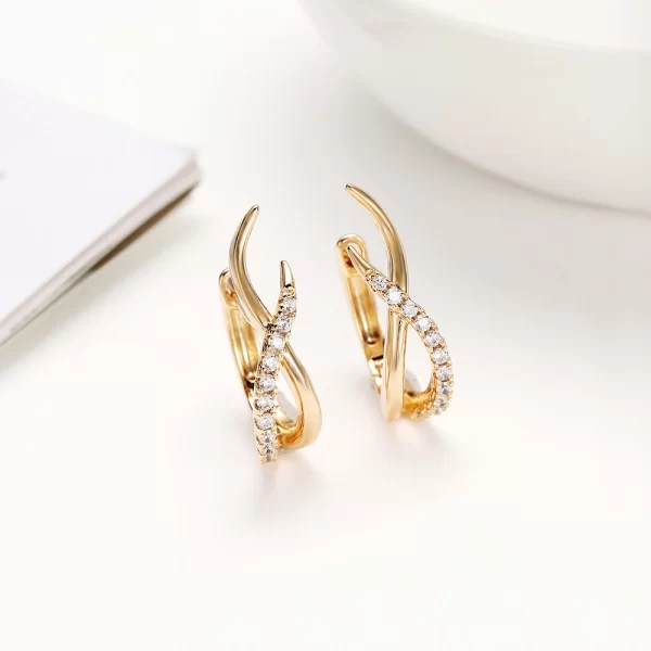 Gold Color Geometry Simple Stud Earrring Quality Copper S-shaped Design Small Natural Zircon Clip Earring Russia Trendy Jewelry
