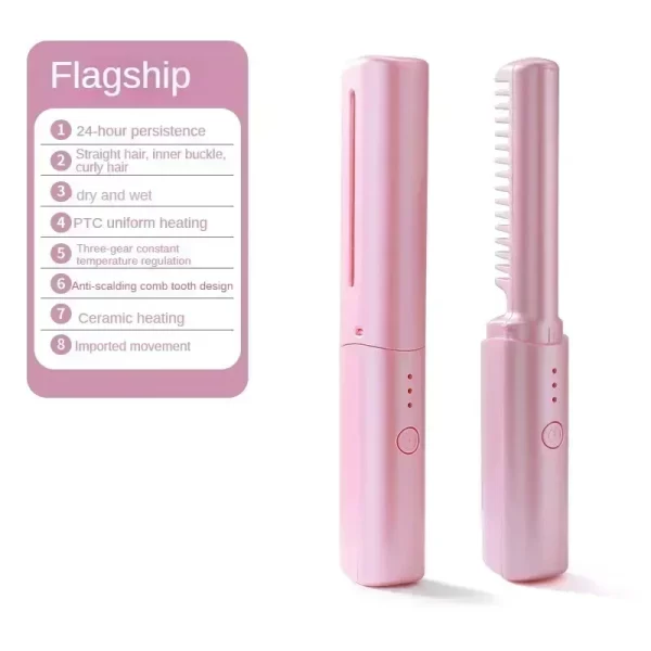 2 in 1 Wireless Hair Hot Comb Hair Straightener Curler Comb Fast Heating Negative Ion Straightening Curling Brush Styling Tools - Image 7