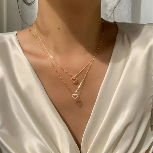 Crystal Zircon Heart Star Charm Layered Pendant Necklace Set for Women Charms Fashion Square Rhinestone Female Vintage Jewelry - Image 19