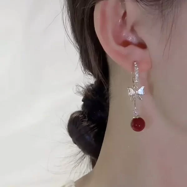 Elegant Red Zircon Butterfly Drop Earrings for Women Temperament Sweet Metal Bow Earrings Fashion Girl Jewelry Accessories - Image 6
