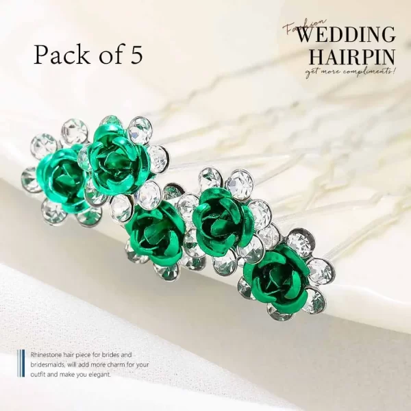 5pcs Women Hairpin Stick Wedding Bridal Green Crystal Pearl Hairpin U Shaped Hair Clip Barrettes Hair Accessories Wholesale - Image 5