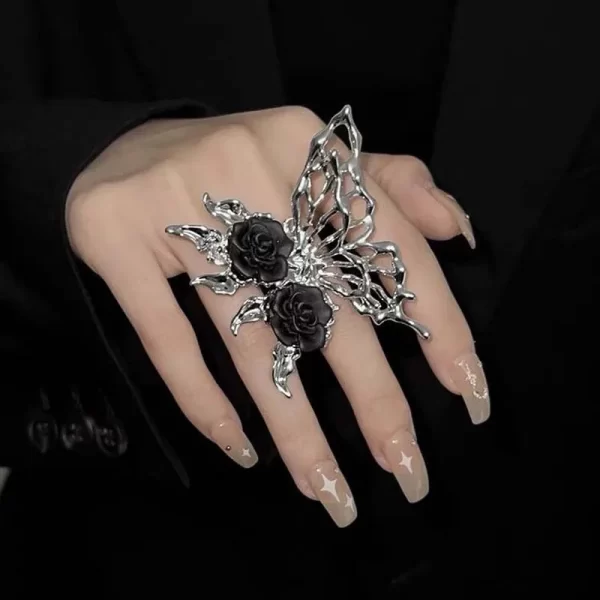 Punk Silver Color Metal Liquid Butterfly Rings Set For Women Gothic Hip Hop Irregular Wave Insect Finger Rings Aesthetic Jewelry - Image 11