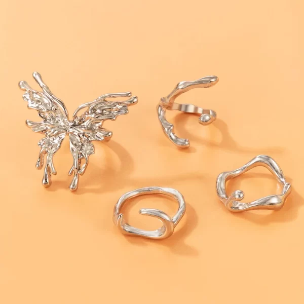 Punk Silver Color Metal Liquid Butterfly Rings Set For Women Gothic Hip Hop Irregular Wave Insect Finger Rings Aesthetic Jewelry - Image 6
