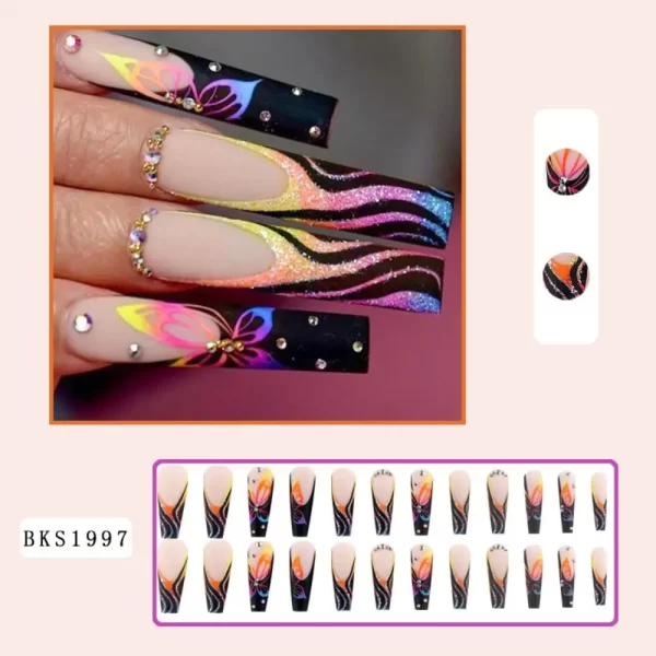 Long Ballerina False Nails Fashion French Purple Butterfly Fake Nails Full Cover Detachable Press on Nails Women Girls - Image 3