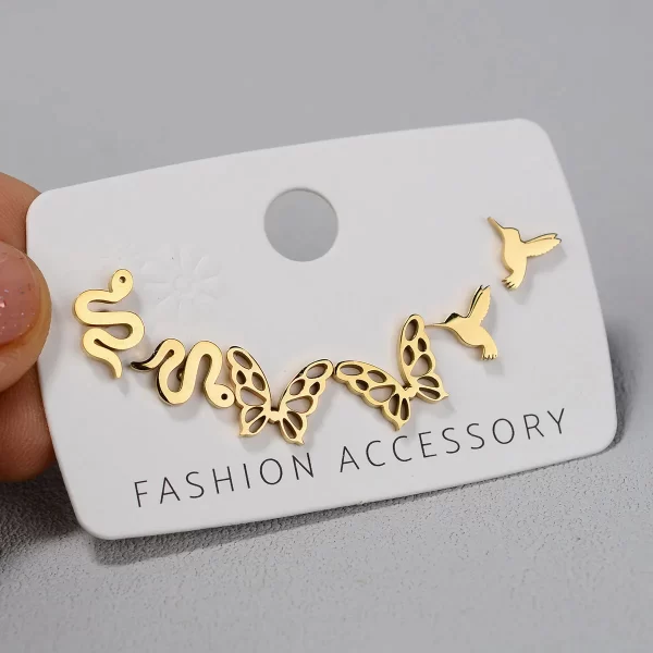 Stainless Steel Earrings Small Cute Butterfly Star Moon Heart Stud Earrings Set Punk Piercing Earing Women's Minimalist Jewelry - Image 27