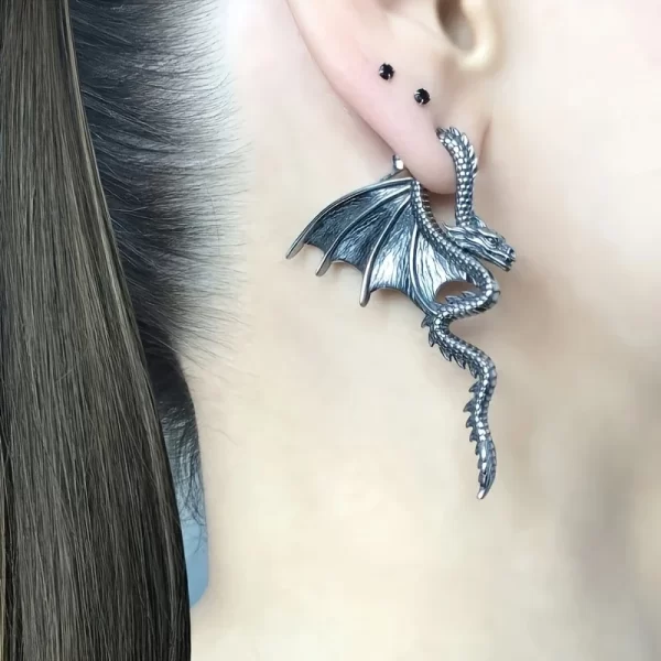 Dragon Earrings, Front Back Earrings, Stainless Steel Earrings, Gothic Jewelry, Ear Jacket, Dragon Ear Jacket, Dragon Jewelry, D - Image 10