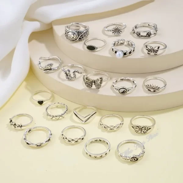 21pcs Set Punk Style Butterfly Heart Stainless Steel Ring and Tai Chi Design Multi-element Snake Rings Set Кольца Женские Кольцо - Image 5
