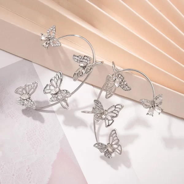 Design Hollow Butterfly Earrings Fashion Exquisite Single Ear Hook Women Girls Metal Rhinestones Ear Cuff Crystal Jewelry Gift - Image 6