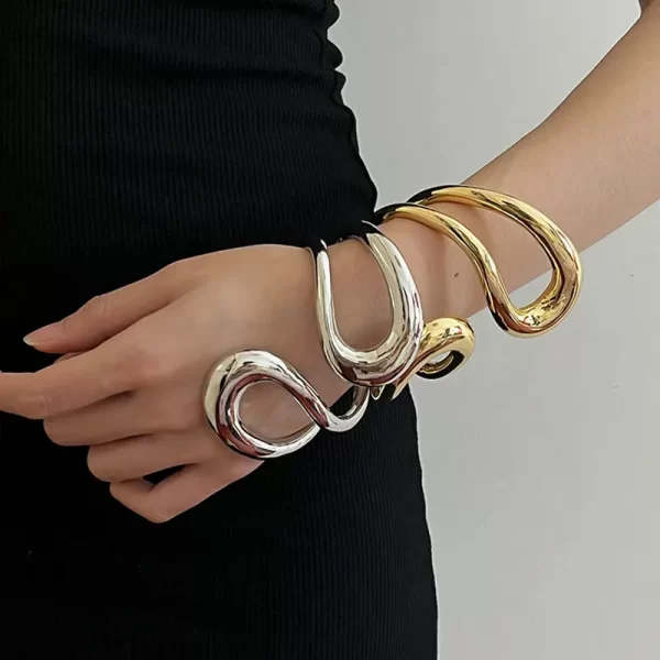 Vintage Hyperbole Metal Hollow Geometry Adjustable Open Bracelets Bangle For Women Men Hip-hop Punk Jewelry Party Accessories - Image 6
