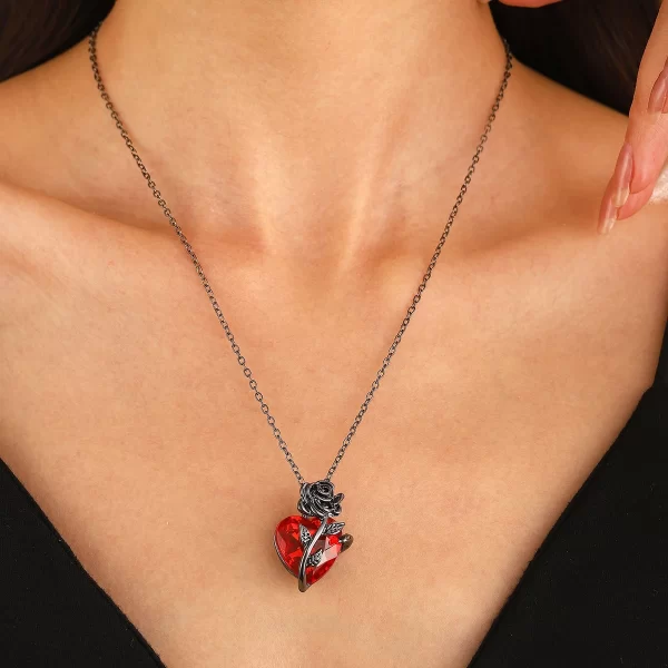 Gothic Rose Red Love Necklace Women's Y2K Grunge Jewelry Dainty Silver Color Tonebloody Human Heart Pendant Personalized Gifts - Image 5