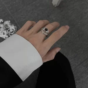 Irregular Black Geometry Liquid Metal Open Adjustable Silver Color Ring For Women Men Cool Trend Punk Jewelry Y2K Accessories