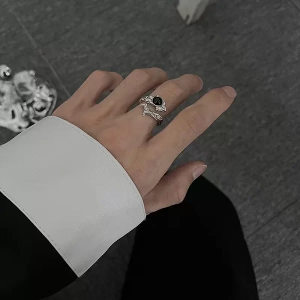 Irregular Black Geometry Liquid Metal Open Adjustable Silver Color Ring For Women Men Cool Trend Punk Jewelry Y2K Accessories