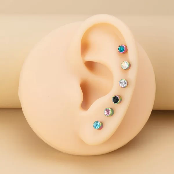 1 Pair Medical Stainless Steel Crystal Screw Round Ball Stud Earrings Ear Bone Nail Cartilage Earring Ear Piercing Body Jewelry - Image 2
