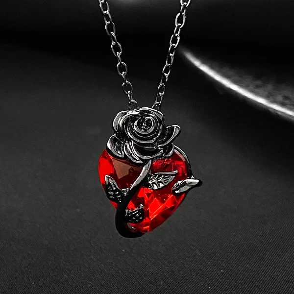 Gothic Rose Red Love Necklace Women's Y2K Grunge Jewelry Dainty Silver Color Tonebloody Human Heart Pendant Personalized Gifts - Image 3