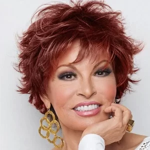 HAIRJOY Synthetic Hair Short Dark Brown Pixie Layered  Wig with Bangs  Mixed Auburn Curly Wigs for Women