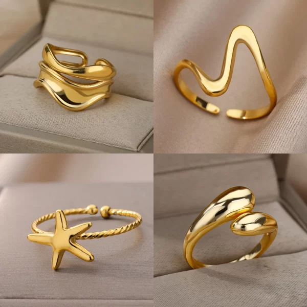 Stainless Steel Rings for Women Waterproof Open Gold Color Ring Wedding Couple Band Jewelry Gifts Free Shipping Items anillos - Image 2