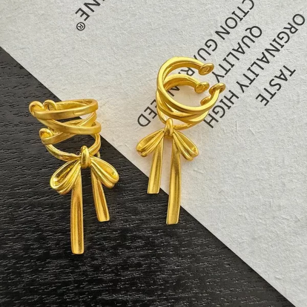 New Y2K Double-Layer Bow Ear Cuff No Piercing Earring Punk Unique Metal Tie Bow Ear Clip for Women Girls Fashion Jewelry Gifts - Image 4