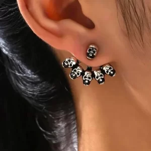 Creative Skull Earrings for Women Men Vintage Silver Color Gothic Cool Halloween Back Front Earrings Party Jewelry Accessories