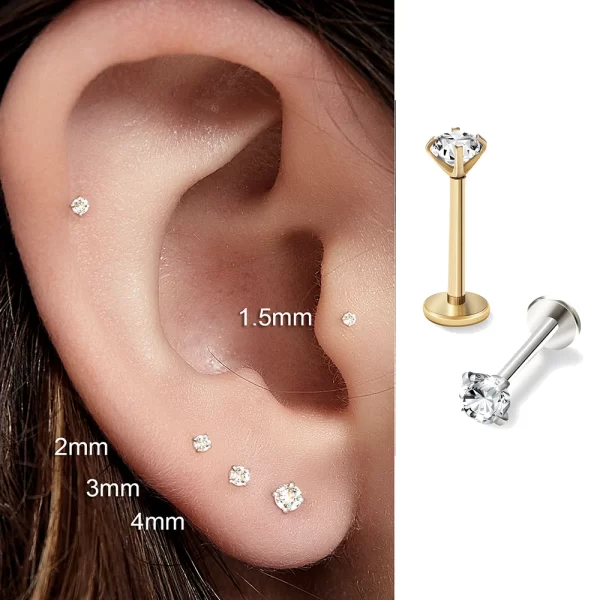 2/6PCS Stainless Steel Eearring Nose Stud Cartilage Piercing Jewelry Helix Tragus Lip Flat Back Tiny Earrings for Women 18G - Image 2